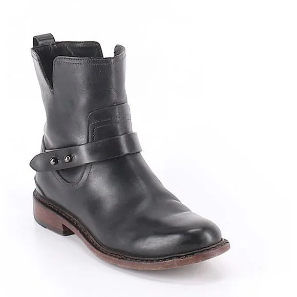 Rag & Bone Black Leather Moto Boots, Size 9 - Picture 1 of 9